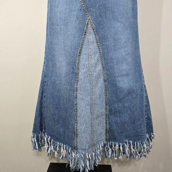 Vintage Canyon River Blues Patchwork Denim Jean Maxi Skirt 11 Womens Distressed - Picture 6 of 14